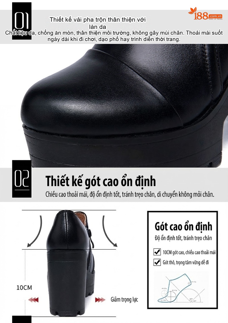 Giày Cao Gót Nữ Da Bóng Đế Xuồng Chiều Cao Đế Khoảng 8cm Màu Đen chi tiết 6