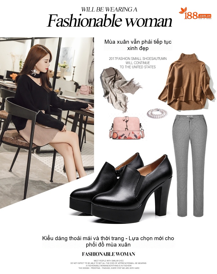 Giày Cao Gót Nữ Da Bóng Đế Xuồng Chiều Cao Đế Khoảng 8cm Màu Đen chi tiết 2
