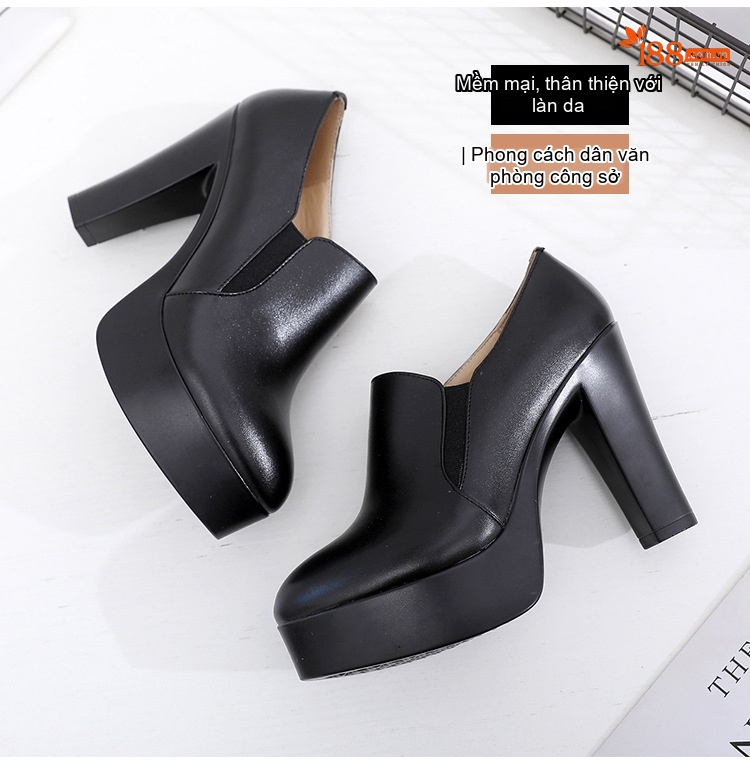 Giày Cao Gót Nữ Da Bóng Đế Xuồng Chiều Cao Đế Khoảng 8cm Màu Đen chi tiết 3