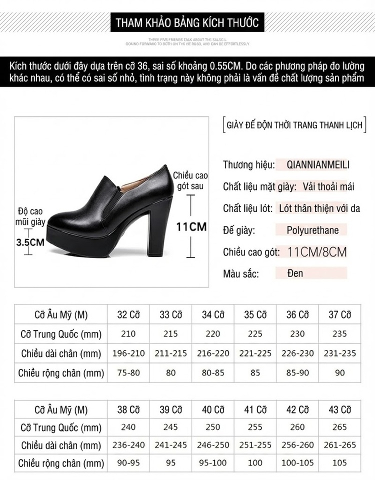 Giày Cao Gót Nữ Da Bóng Đế Xuồng Chiều Cao Đế Khoảng 8cm Màu Đen chi tiết 5