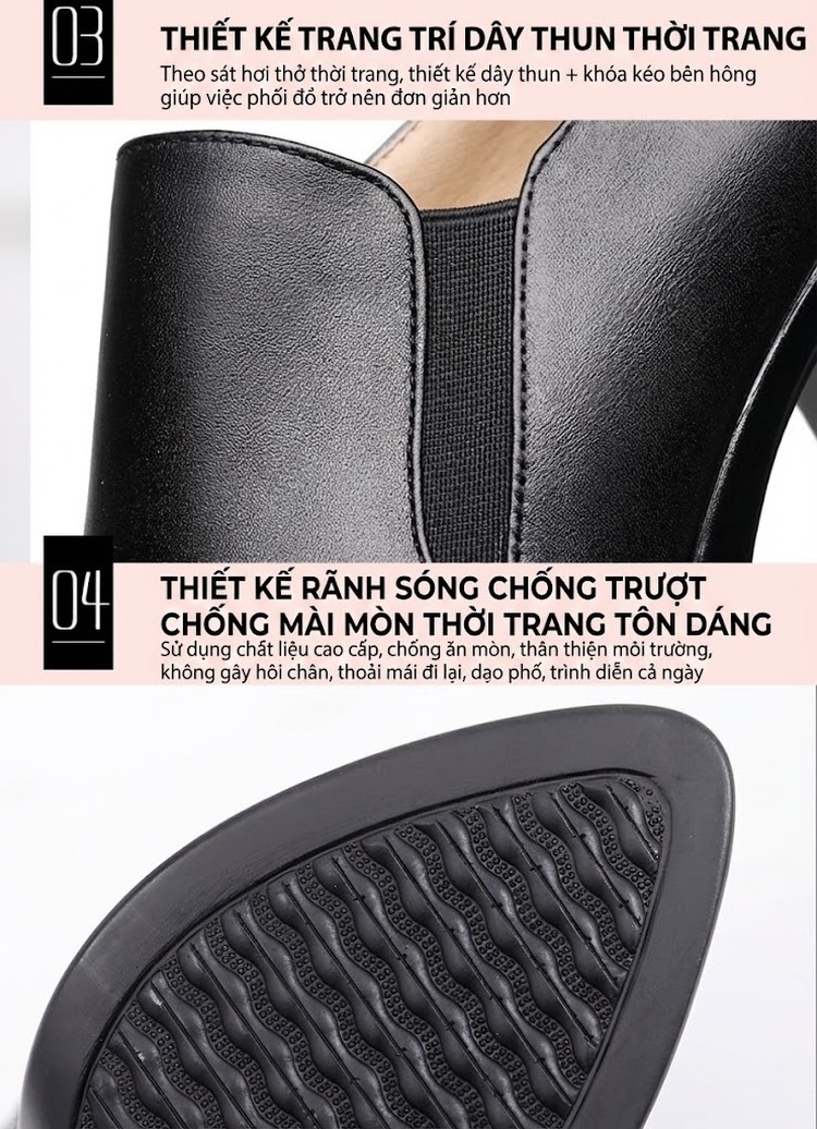 Giày Cao Gót Nữ Da Bóng Đế Xuồng Chiều Cao Đế Khoảng 8cm Màu Đen chi tiết 8