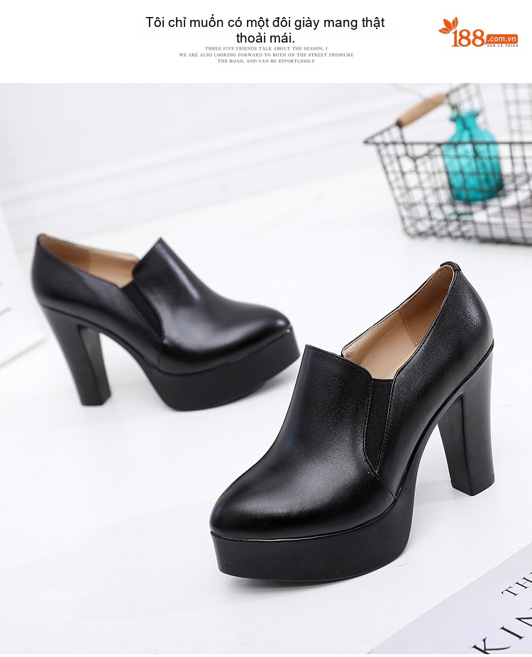 Giày Cao Gót Nữ Da Bóng Đế Xuồng Chiều Cao Đế Khoảng 8cm Màu Đen chi tiết 10