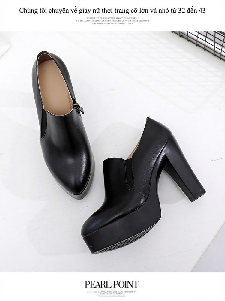 Giày Cao Gót Nữ Da Bóng Đế Xuồng Chiều Cao Đế Khoảng 8cm Màu Đen chi tiết 11