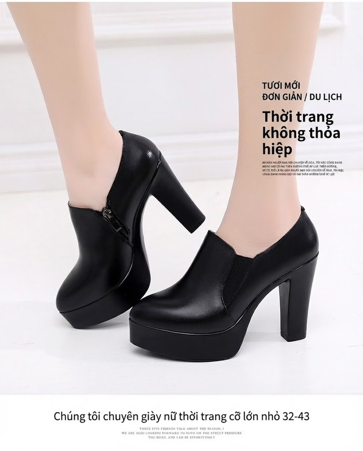 Giày Cao Gót Nữ Da Bóng Đế Xuồng Chiều Cao Đế Khoảng 8cm Màu Đen chi tiết 12