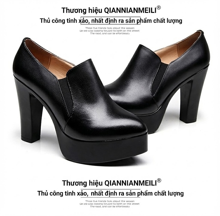 Giày Cao Gót Nữ Da Bóng Đế Xuồng Chiều Cao Đế Khoảng 8cm Màu Đen chi tiết 20