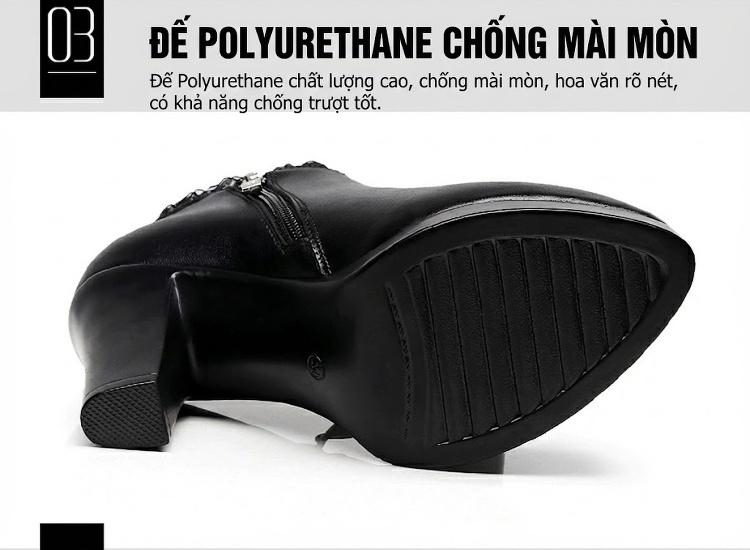 Giày Cao Gót Nữ Da Bóng Đế Xuồng Lót Lông Chiều Cao Đế Khoảng 11cm Màu Đen chi tiết 6
