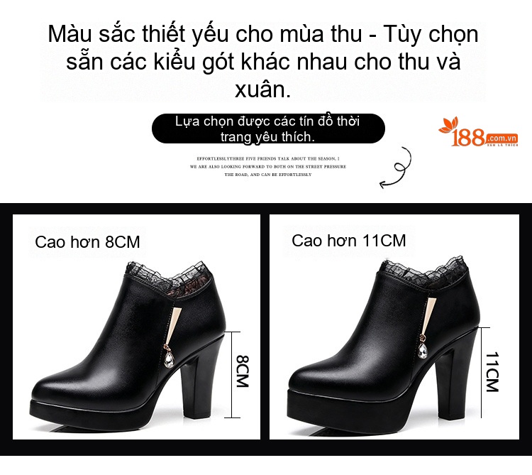 Giày Cao Gót Nữ Da Bóng Đế Xuồng Lót Lông Chiều Cao Đế Khoảng 11cm Màu Đen chi tiết 3