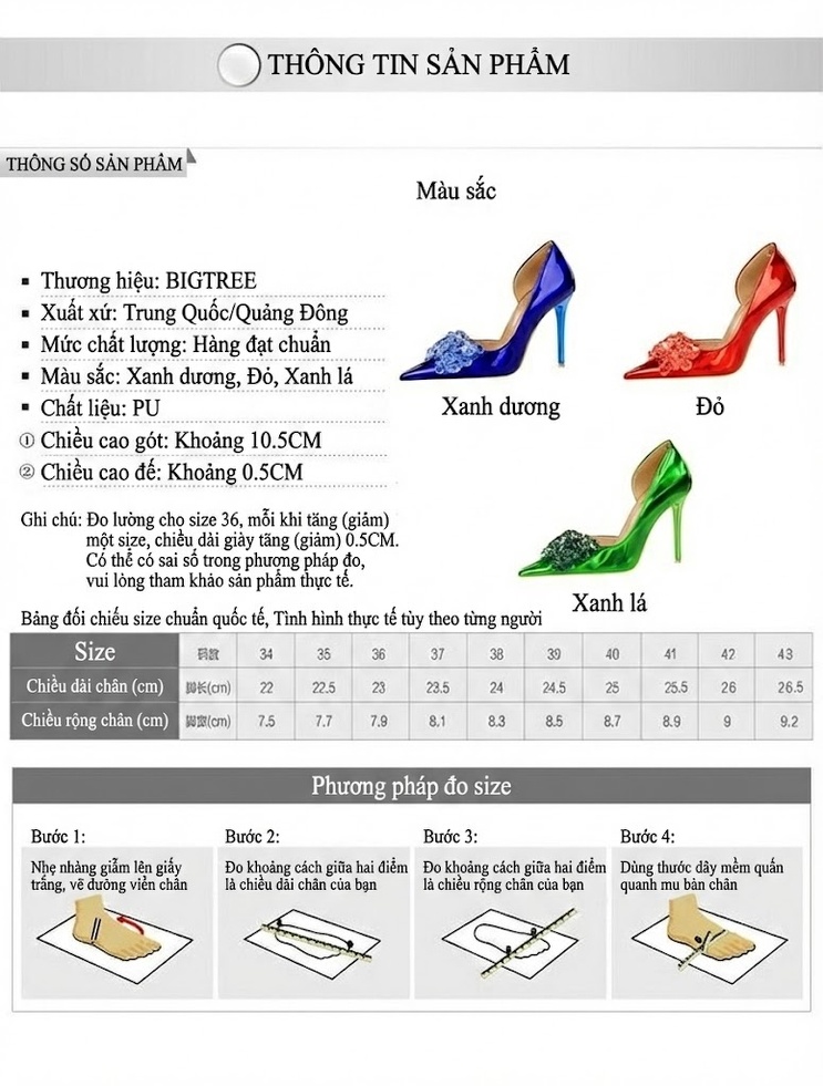 Giày Cao Gót Nữ Da Bóng Dự Tiệc Hở Bên Chiều Cao Đế Khoảng 8cm Đính Đá Màu Xanh Dương, Đỏ, Xanh Lá chi tiết 1