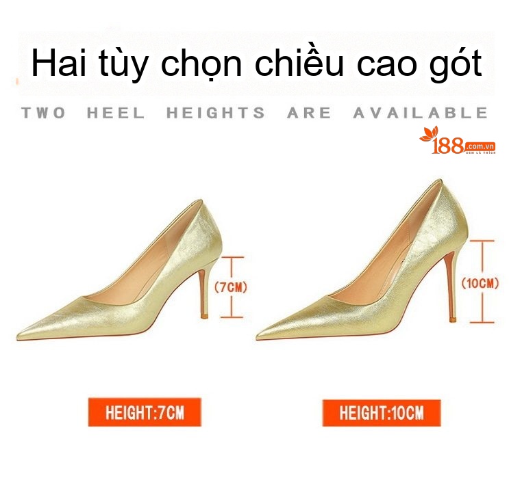Giày Cao Gót Nữ Da Bóng Gót Nhọn Mũi Nhọn Chiều Cao Đế Khoảng 6cm Màu Vàng Đồng, Bạc, Đen, Trắng... chi tiết 2