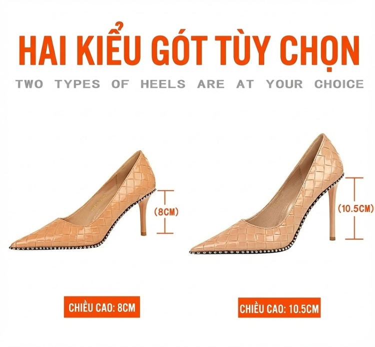 Giày Cao Gót Nữ Da Bóng Gót Nhọn Mũi Nhọn Đính Đá Chiều Cao Đế Khoảng 8cm Màu Đen, Kem, Trắng, Xanh... chi tiết 2