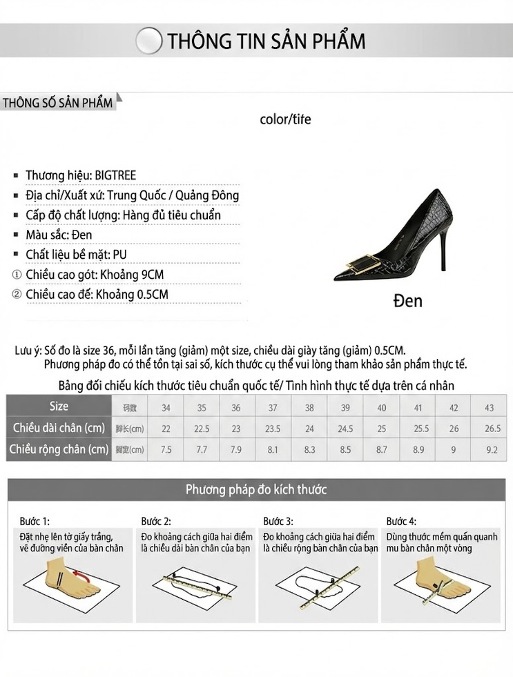 Giày Cao Gót Nữ Da Bóng Gót Nhọn Vân Đá Khóa Kim Loại Chiều Cao Đế Khoảng 7cm Màu Đen chi tiết 1