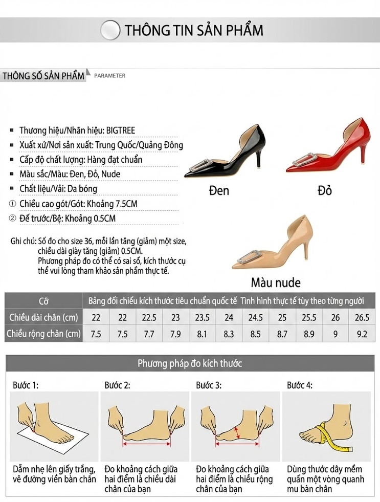 Giày Cao Gót Nữ Da Bóng Hở Bên Chiều Cao Đế Khoảng 7cm Mũi Nhọn Đính Đá Màu Đen, Đỏ, Kem chi tiết 1