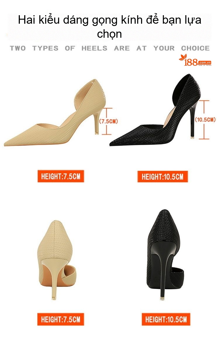 Giày Cao Gót Nữ Da Bóng Hở Bên Hông Mũi Nhọn Chiều Cao Đế Khoảng 6cm Màu Đen, Đỏ, Xanh Lá, Kem... chi tiết 2