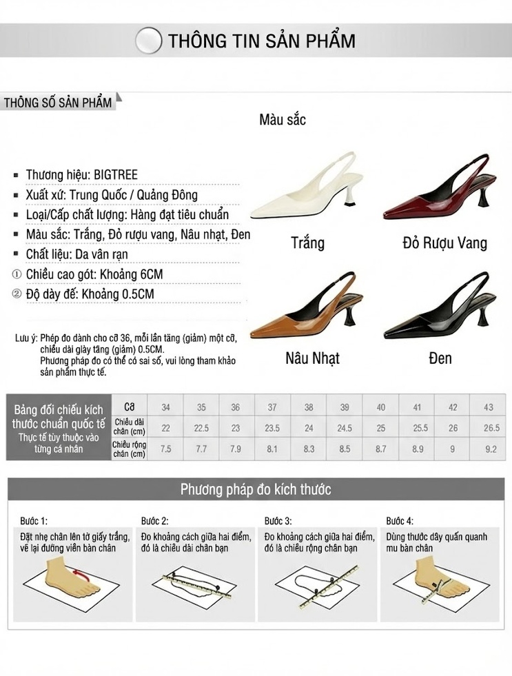 Giày Cao Gót Nữ Da Bóng Hở Gót Quai Hậu Mũi Nhọn Chiều Cao Đế Khoảng 5cm Màu Đen, Nâu, Đỏ Rượu Vang, Trắng... chi tiết 1