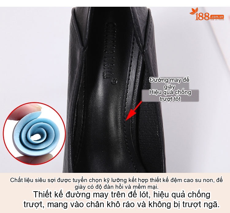 Giày Cao Gót Nữ Da Bóng Khóa Đá Chiều Cao Đế Khoảng 5cm Màu Đen, Kem chi tiết 8