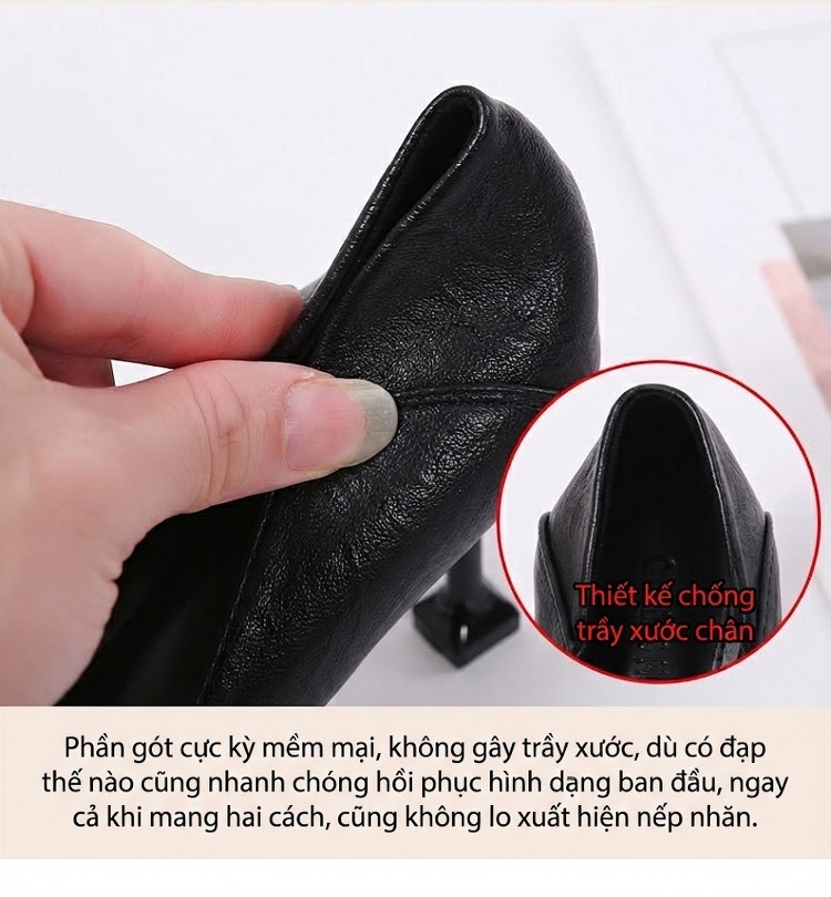 Giày Cao Gót Nữ Da Bóng Khóa Đá Chiều Cao Đế Khoảng 5cm Màu Đen, Kem chi tiết 9