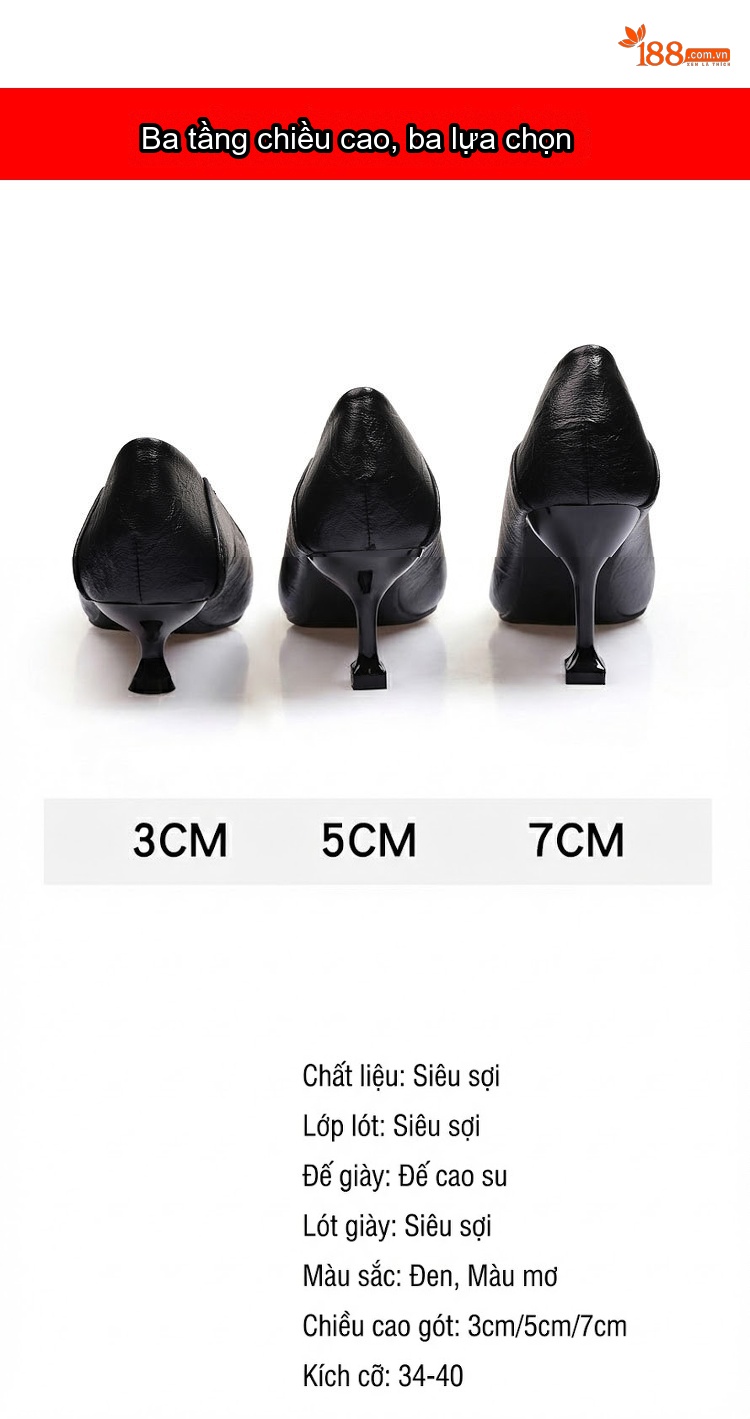Giày Cao Gót Nữ Da Bóng Khóa Đá Chiều Cao Đế Khoảng 5cm Màu Đen, Kem chi tiết 5