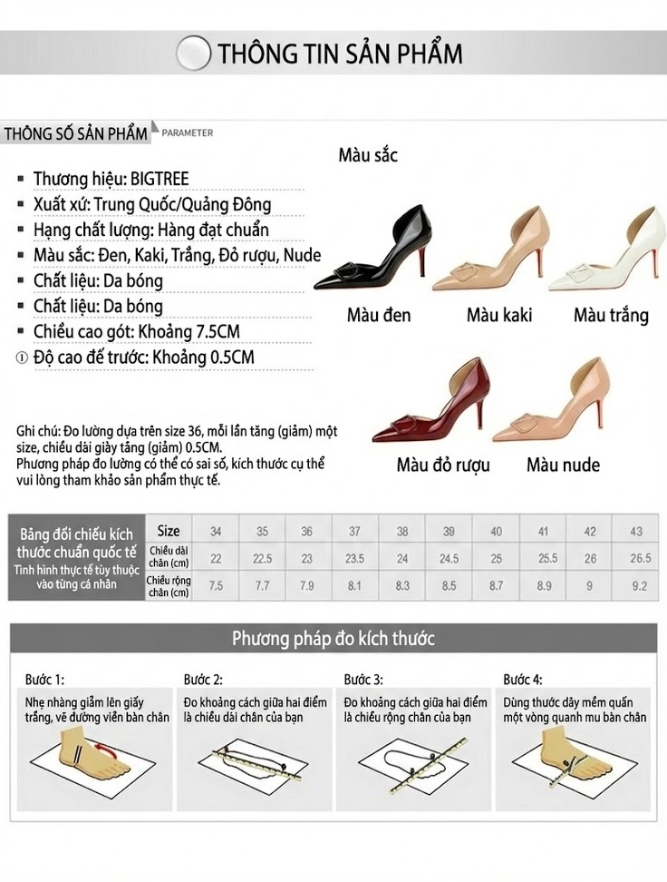 Giày Cao Gót Nữ Da Bóng Khoét Hông Chiều Cao Đế Khoảng 7cm Màu Nude, Đen, Trắng chi tiết 1