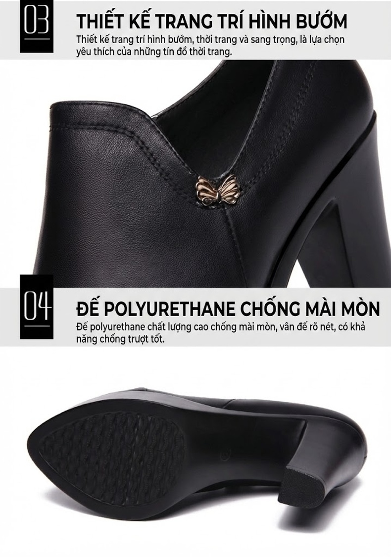 Giày Cao Gót Nữ Da Bóng Mũi Nhọn Chiều Cao Đế 8.5cm Màu Đen chi tiết 8