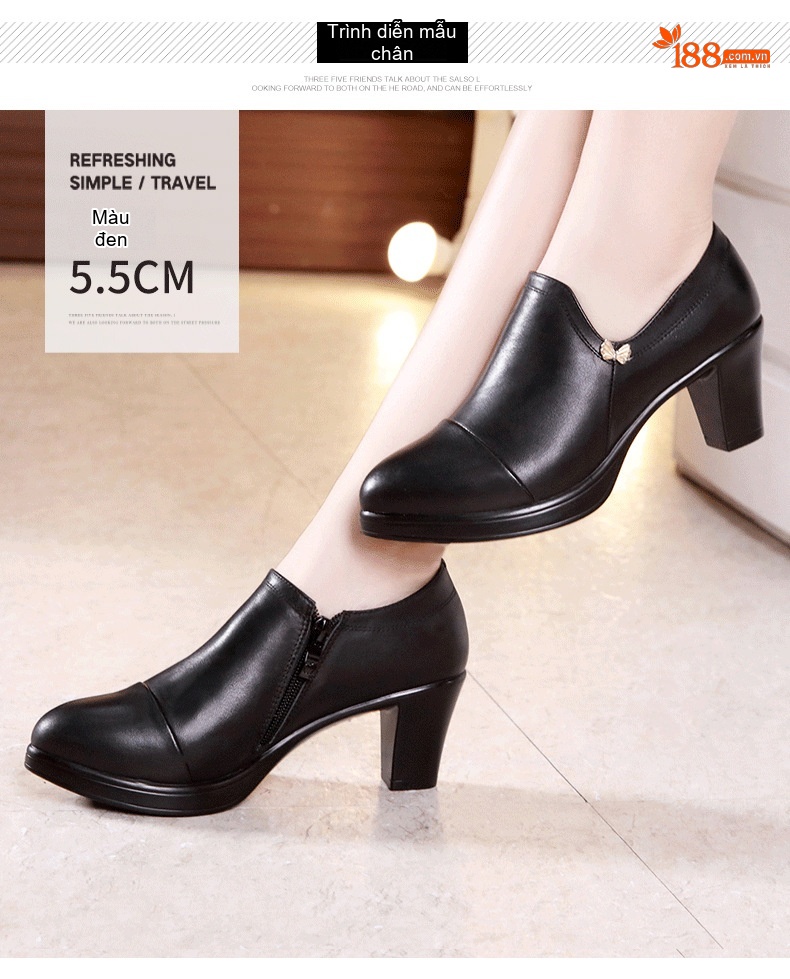 Giày Cao Gót Nữ Da Bóng Mũi Nhọn Chiều Cao Đế 8.5cm Màu Đen chi tiết 9
