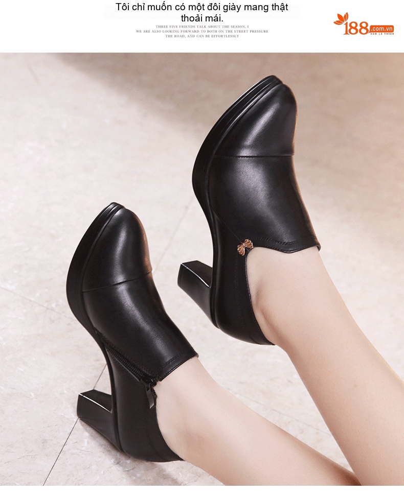 Giày Cao Gót Nữ Da Bóng Mũi Nhọn Chiều Cao Đế 8.5cm Màu Đen chi tiết 10