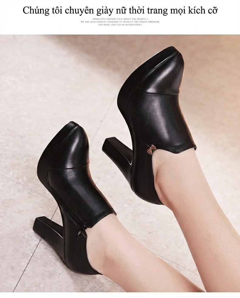 Giày Cao Gót Nữ Da Bóng Mũi Nhọn Chiều Cao Đế 8.5cm Màu Đen chi tiết 12