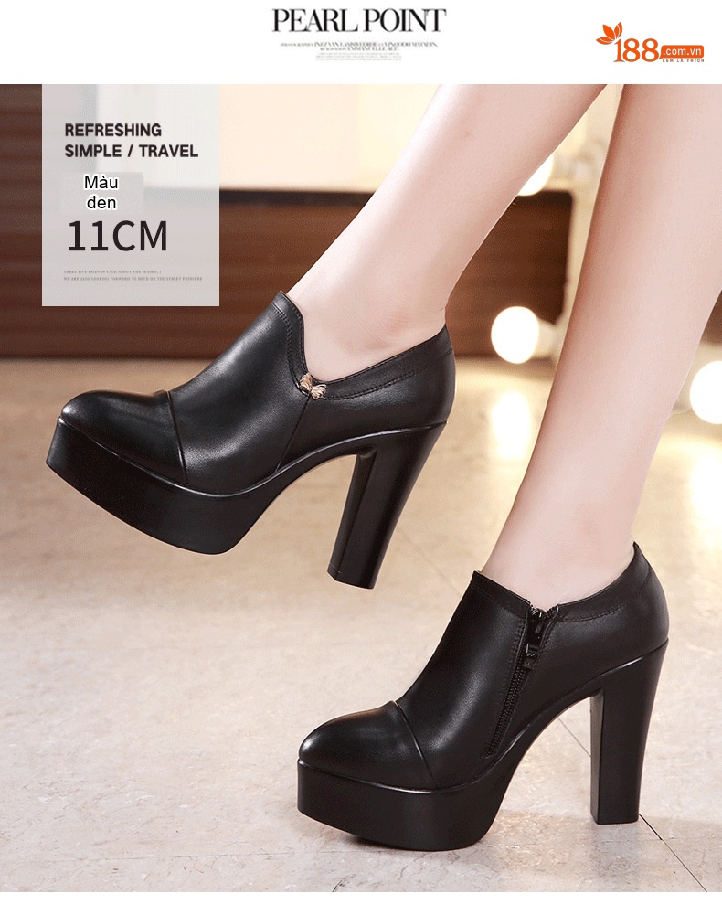 Giày Cao Gót Nữ Da Bóng Mũi Nhọn Chiều Cao Đế 8.5cm Màu Đen chi tiết 13