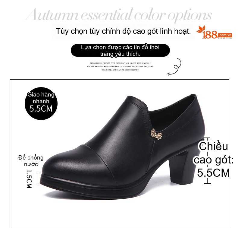 Giày Cao Gót Nữ Da Bóng Mũi Nhọn Chiều Cao Đế 8.5cm Màu Đen chi tiết 4