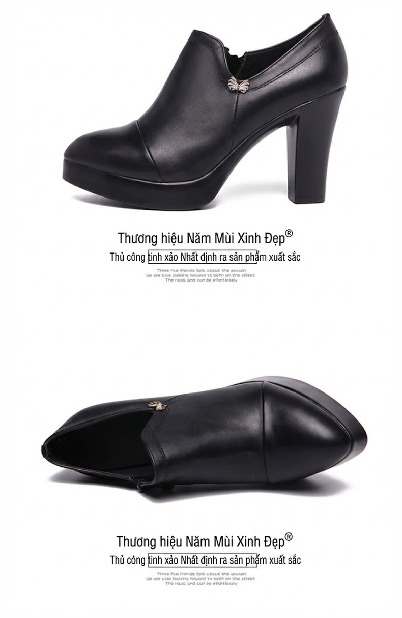 Giày Cao Gót Nữ Da Bóng Mũi Nhọn Chiều Cao Đế 8.5cm Màu Đen chi tiết 15