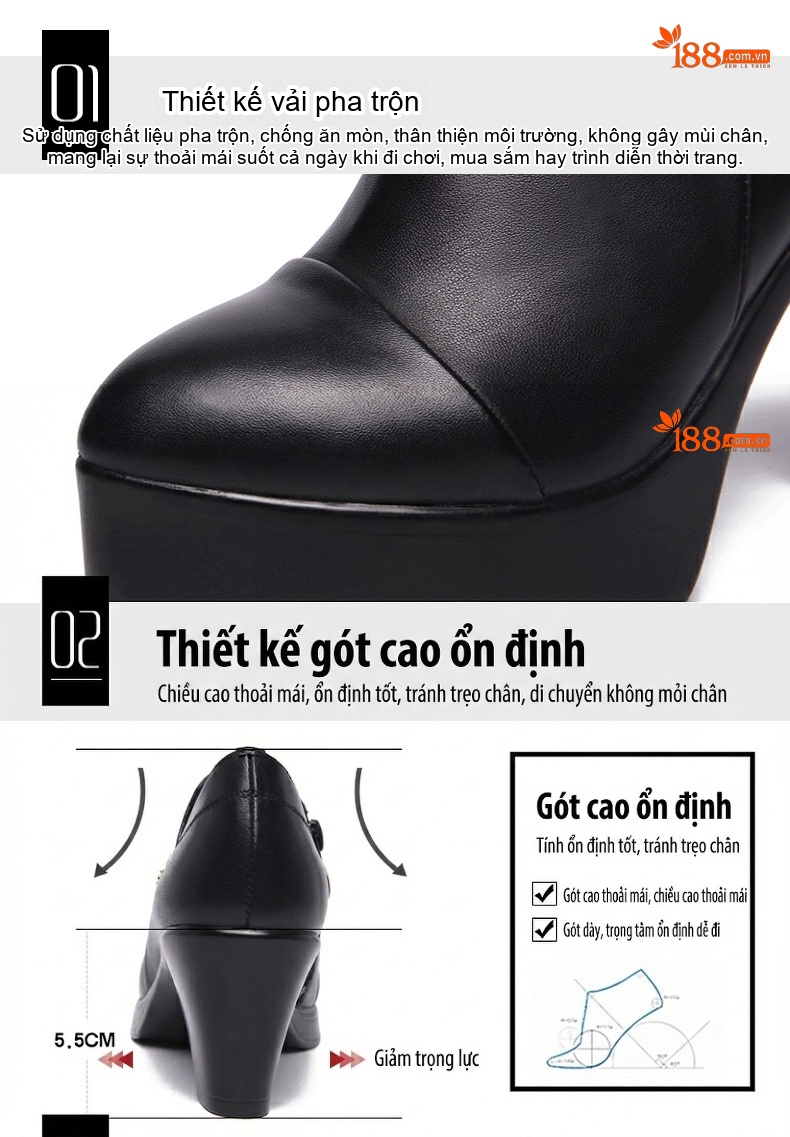 Giày Cao Gót Nữ Da Bóng Mũi Nhọn Chiều Cao Đế 8.5cm Màu Đen chi tiết 7