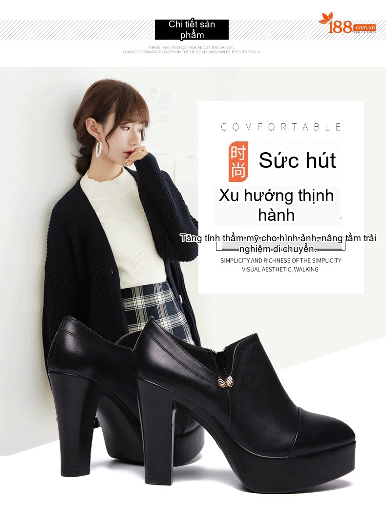 Giày Cao Gót Nữ Da Bóng Mũi Nhọn Chiều Cao Đế 8.5cm Màu Đen chi tiết 6