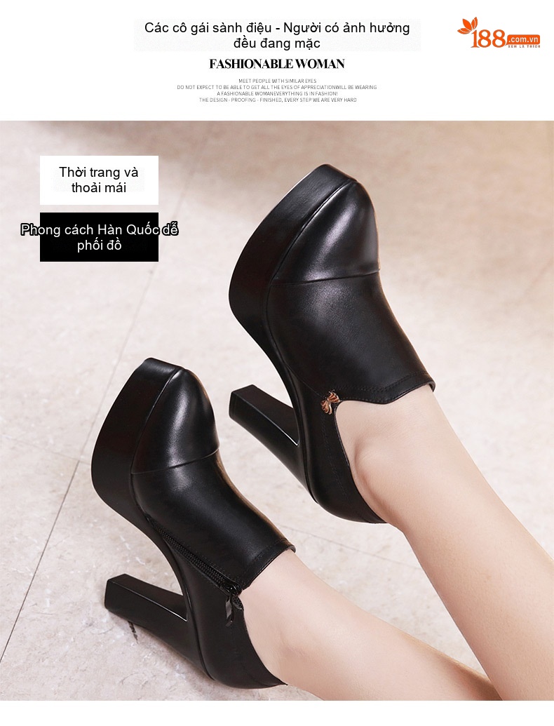 Giày Cao Gót Nữ Da Bóng Mũi Nhọn Chiều Cao Đế 8.5cm Màu Đen chi tiết 3