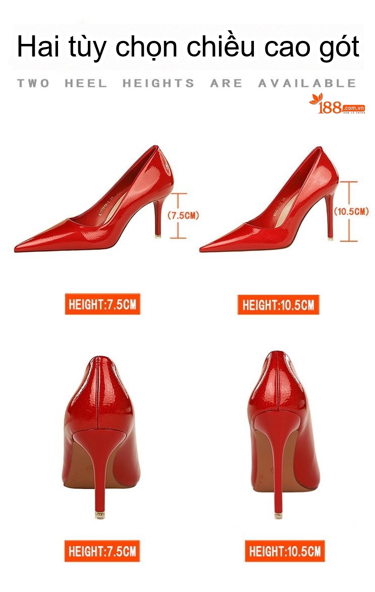 Giày Cao Gót Nữ Da Bóng Mũi Nhọn Chiều Cao Đế Khoảng 6cm Màu Đen, Đỏ, Hồng, Trắng... chi tiết 2