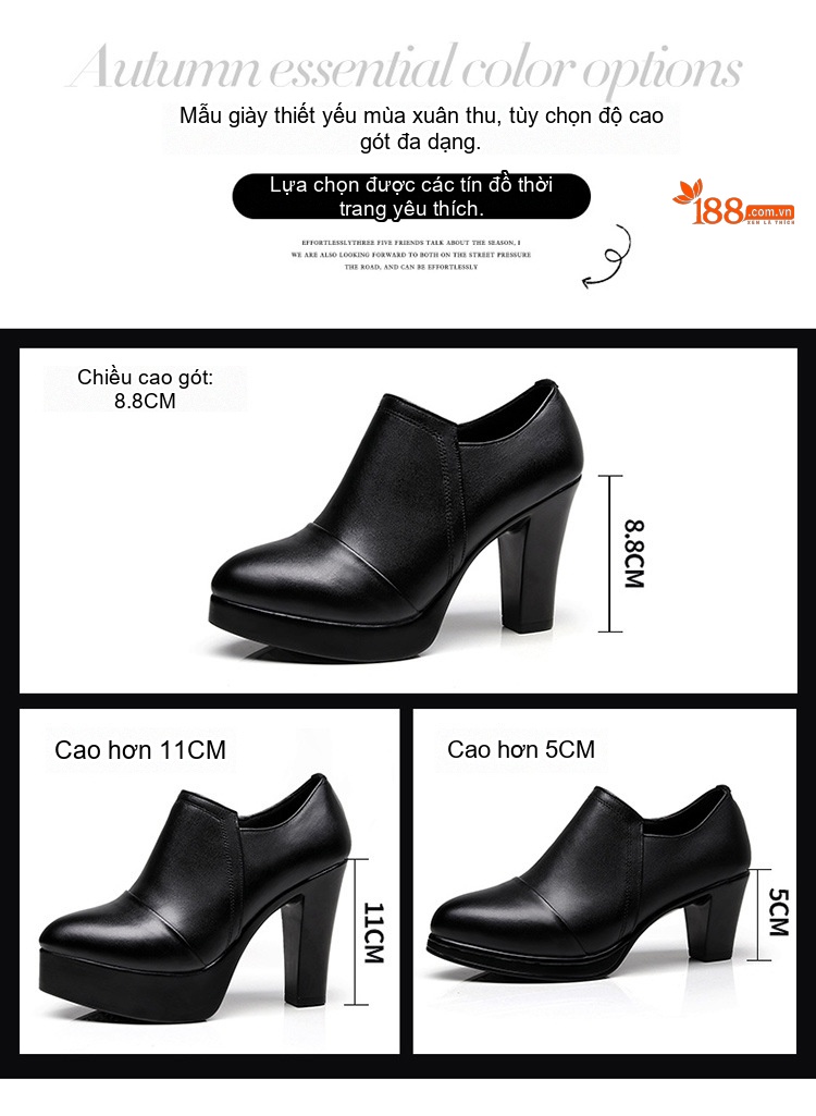 Giày Cao Gót Nữ Da Bóng Mũi Nhọn Chiều Cao Đế Khoảng 7cm Màu Đen chi tiết 4