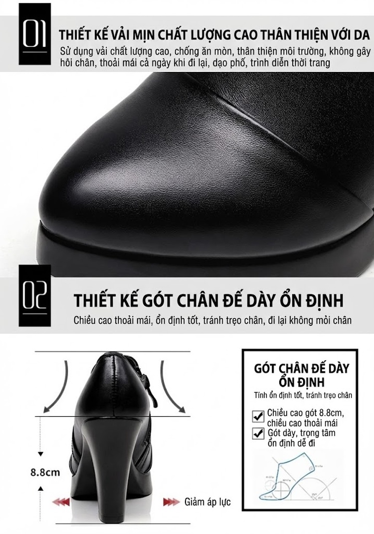 Giày Cao Gót Nữ Da Bóng Mũi Nhọn Chiều Cao Đế Khoảng 7cm Màu Đen chi tiết 7