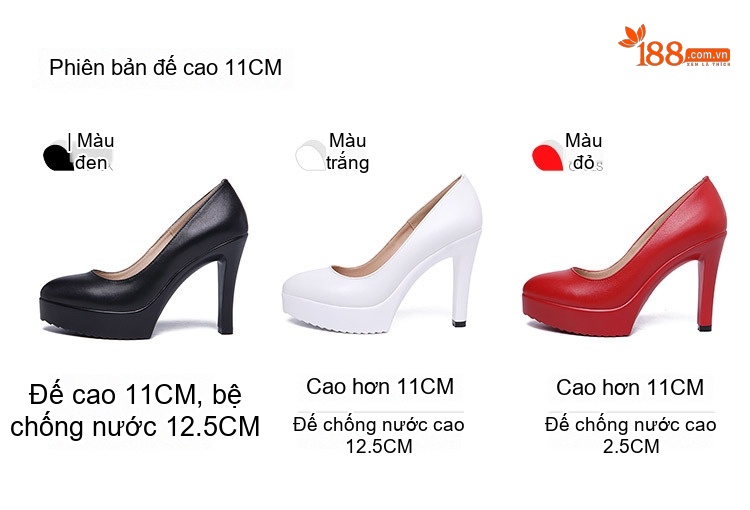 Giày Cao Gót Nữ Da Bóng Mũi Nhọn Chiều Cao Đế Khoảng 7cm Màu Đỏ, Đen, Trắng chi tiết 5