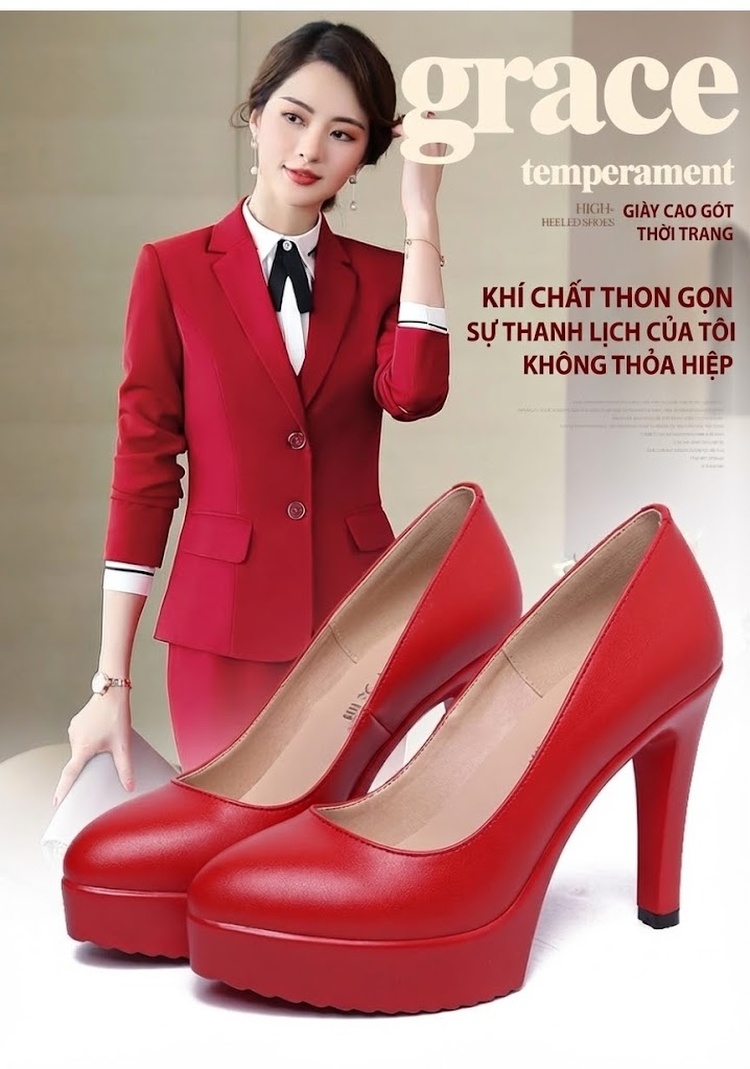 Giày Cao Gót Nữ Da Bóng Mũi Nhọn Chiều Cao Đế Khoảng 7cm Màu Đỏ, Đen, Trắng chi tiết 6