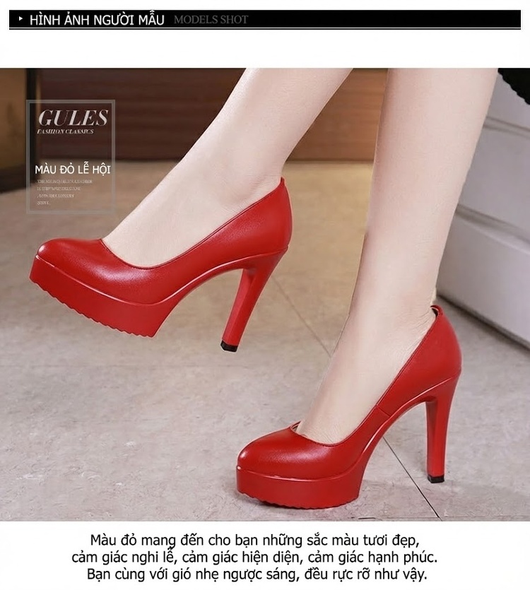 Giày Cao Gót Nữ Da Bóng Mũi Nhọn Chiều Cao Đế Khoảng 7cm Màu Đỏ, Đen, Trắng chi tiết 11