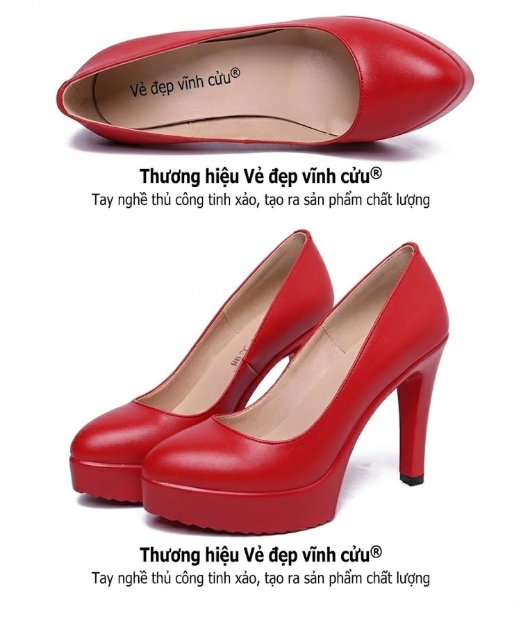 Giày Cao Gót Nữ Da Bóng Mũi Nhọn Chiều Cao Đế Khoảng 7cm Màu Đỏ, Đen, Trắng chi tiết 17