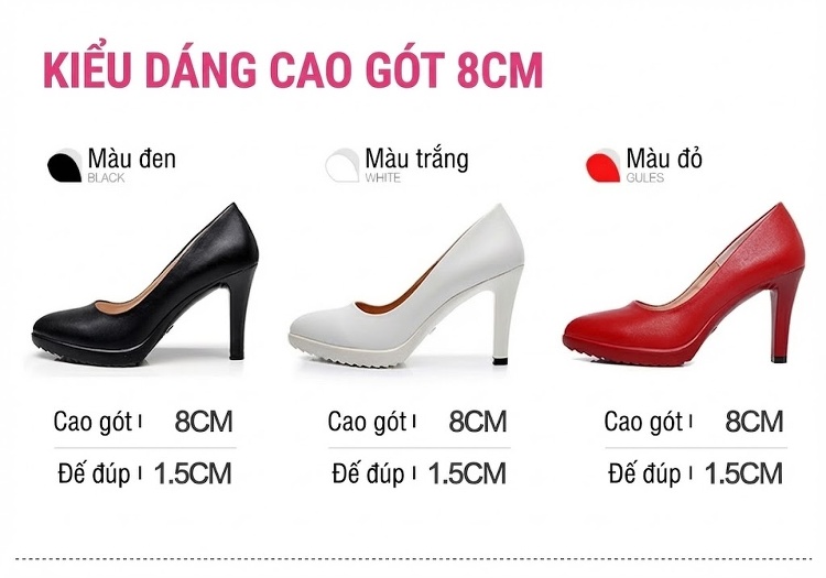 Giày Cao Gót Nữ Da Bóng Mũi Nhọn Chiều Cao Đế Khoảng 7cm Màu Đỏ, Đen, Trắng chi tiết 4