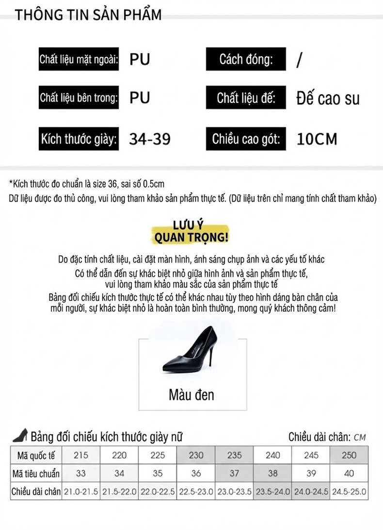 Giày Cao Gót Nữ Da Bóng Mũi Nhọn Chiều Cao Đế Khoảng 8cm Màu Đen chi tiết 4