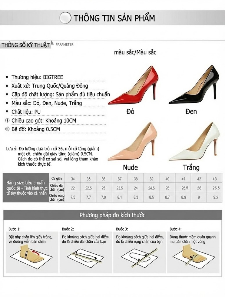 Giày Cao Gót Nữ Da Bóng Mũi Nhọn Chiều Cao Đế Khoảng 8cm Màu Đen, Trắng, Đỏ, Nude... chi tiết 1