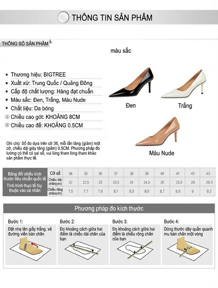 Giày Cao Gót Nữ Da Bóng Mũi Nhọn Đính Hạt Chiều Cao Đế Khoảng 6cm Màu Nude, Trắng, Đen chi tiết 1