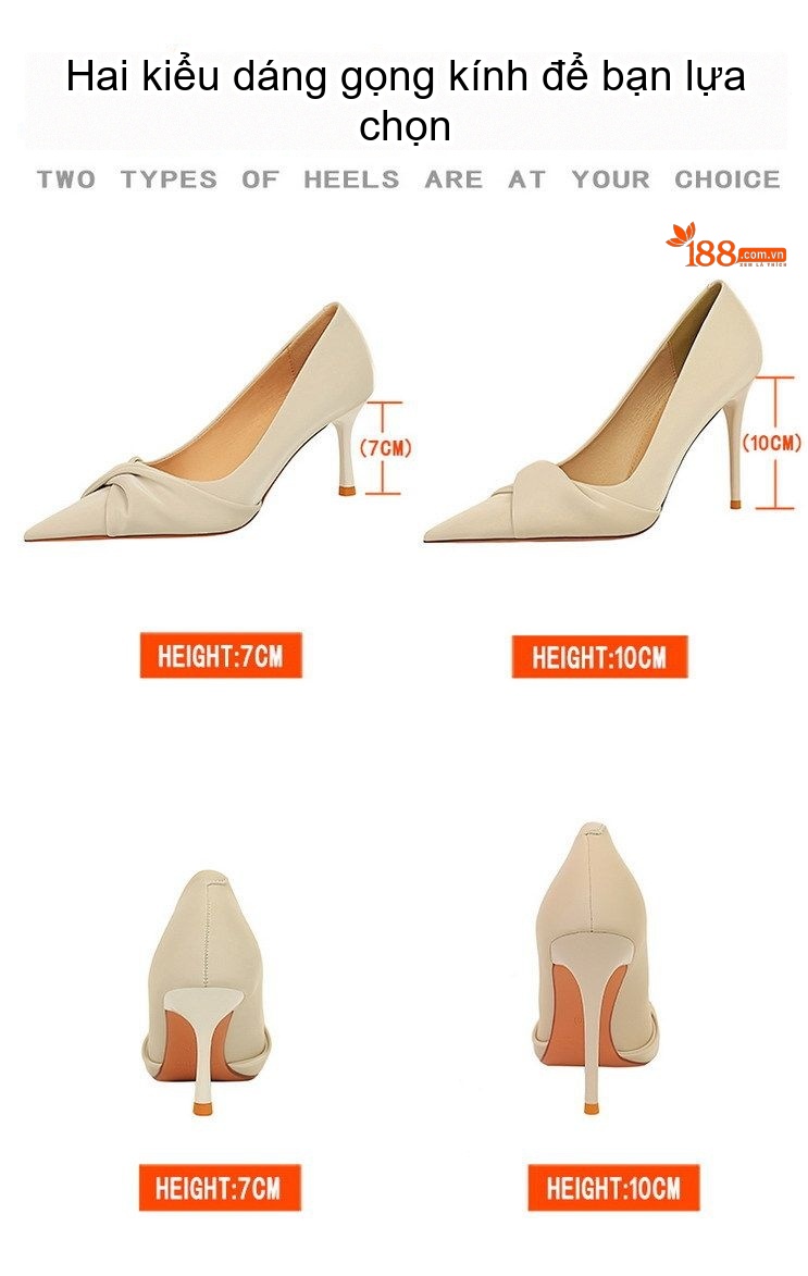 Giày Cao Gót Nữ Da Bóng Mũi Nhọn Gót Nhọn Chiều Cao Đế Khoảng 6cm Thiết Kế Nơ Màu Đen, Kem, Xanh Lá chi tiết 2
