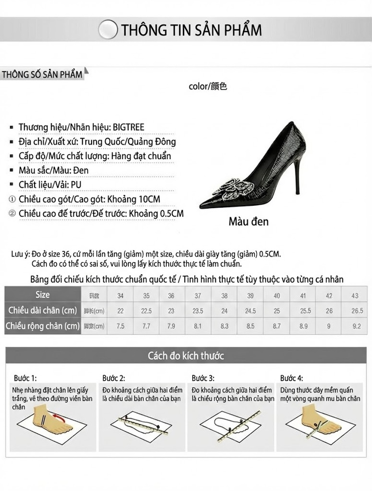 Giày Cao Gót Nữ Da Bóng Mũi Nhọn Gót Nhọn Đính Đá Hình Nơ Chiều Cao Đế Khoảng 8cm Màu Đen chi tiết 1