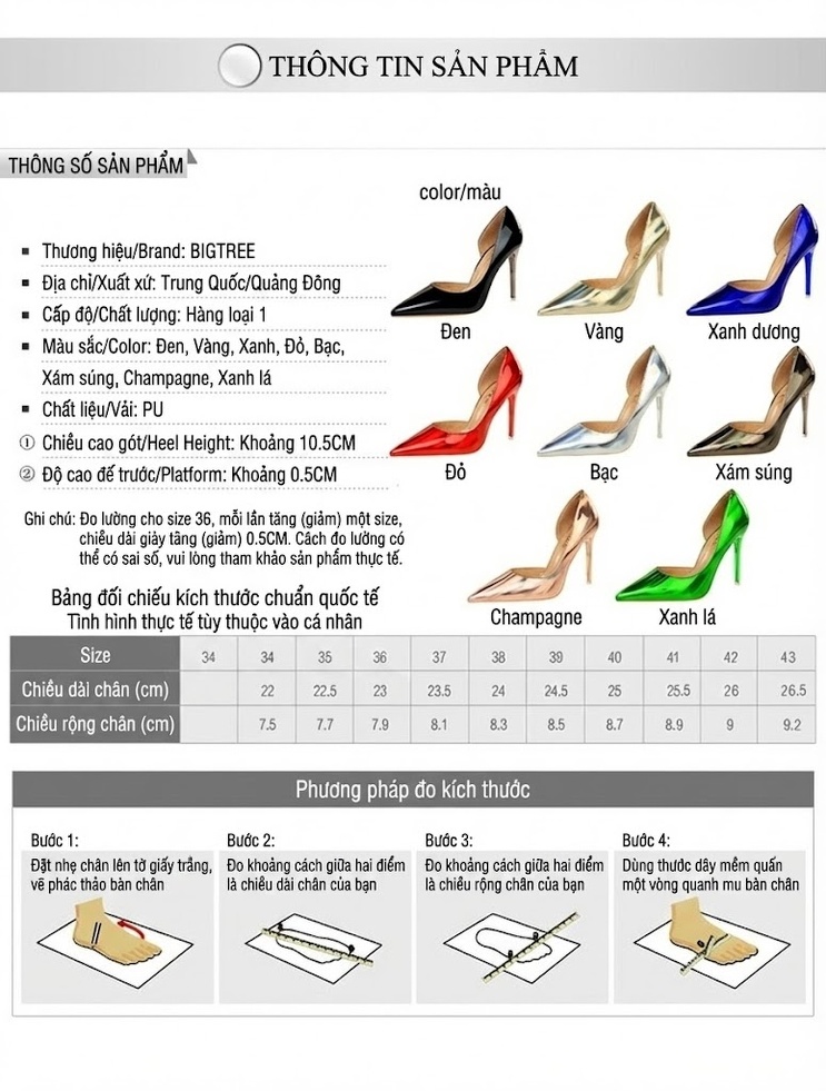 Giày Cao Gót Nữ Da Bóng Mũi Nhọn Hở Bên Chiều Cao Đế Khoảng 8cm Màu Bạc, Vàng, Hồng, Đen... chi tiết 1
