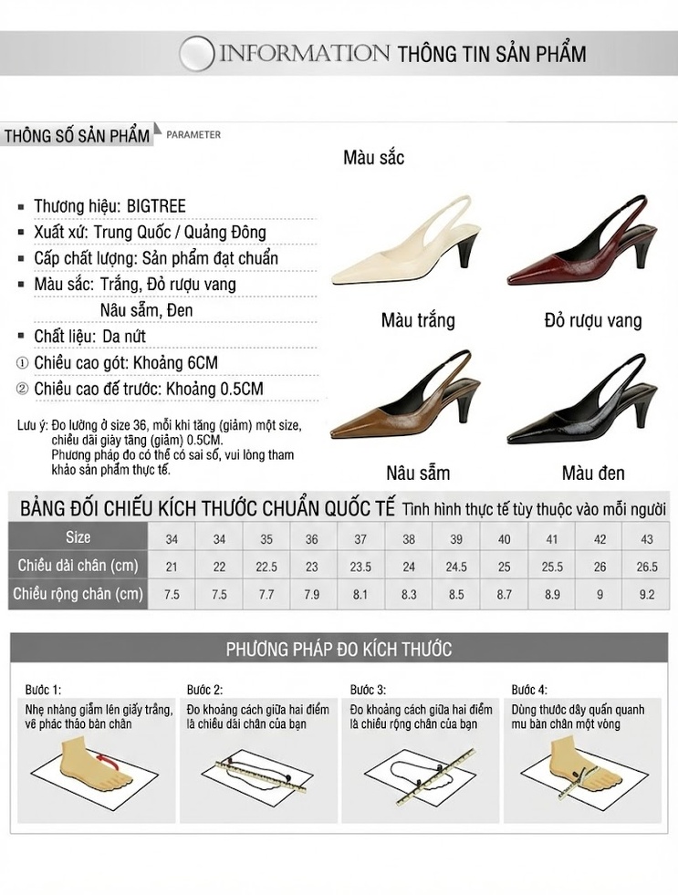 Giày Cao Gót Nữ Da Bóng Mũi Nhọn Hở Gót Chiều Cao Đế Khoảng 6cm Màu Đen, Kem, Nâu, Đỏ... chi tiết 1