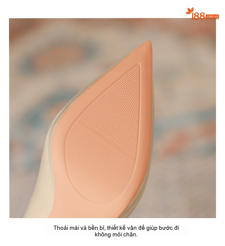 Giày Cao Gót Nữ Da Bóng Mũi Nhọn Quai Cài Chiều Cao Đế Khoảng 10.5cm Màu Đen, Kem chi tiết 6