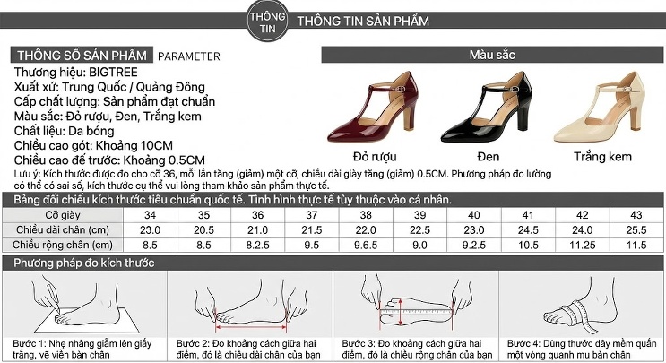 Giày Cao Gót Nữ Da Bóng Mũi Nhọn Quai Chữ T Chiều Cao Đế Khoảng 8cm Màu Đen, Kem, Đỏ Rượu chi tiết 1