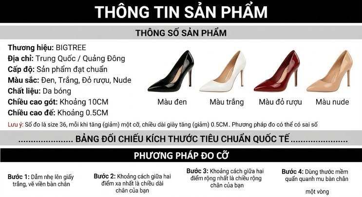 Giày Cao Gót Nữ Da Bóng Mũi Nhọn Thắt Nơ Chiều Cao Đế Khoảng 7cm Màu Đen, Trắng, Nâu, Đỏ... chi tiết 1